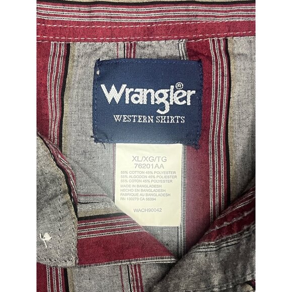 Wrangler Mens Western Short-Sleeve Shirt XL Red & Gray Striped 65% Cotton 35% Po - Picture 2 of 3